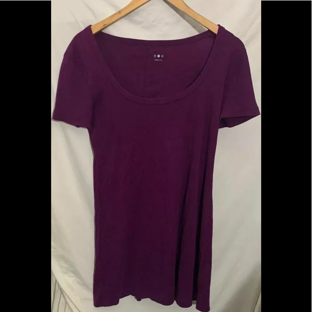Three Dots Purple Cotton Mini Slub T-Shirt Dress